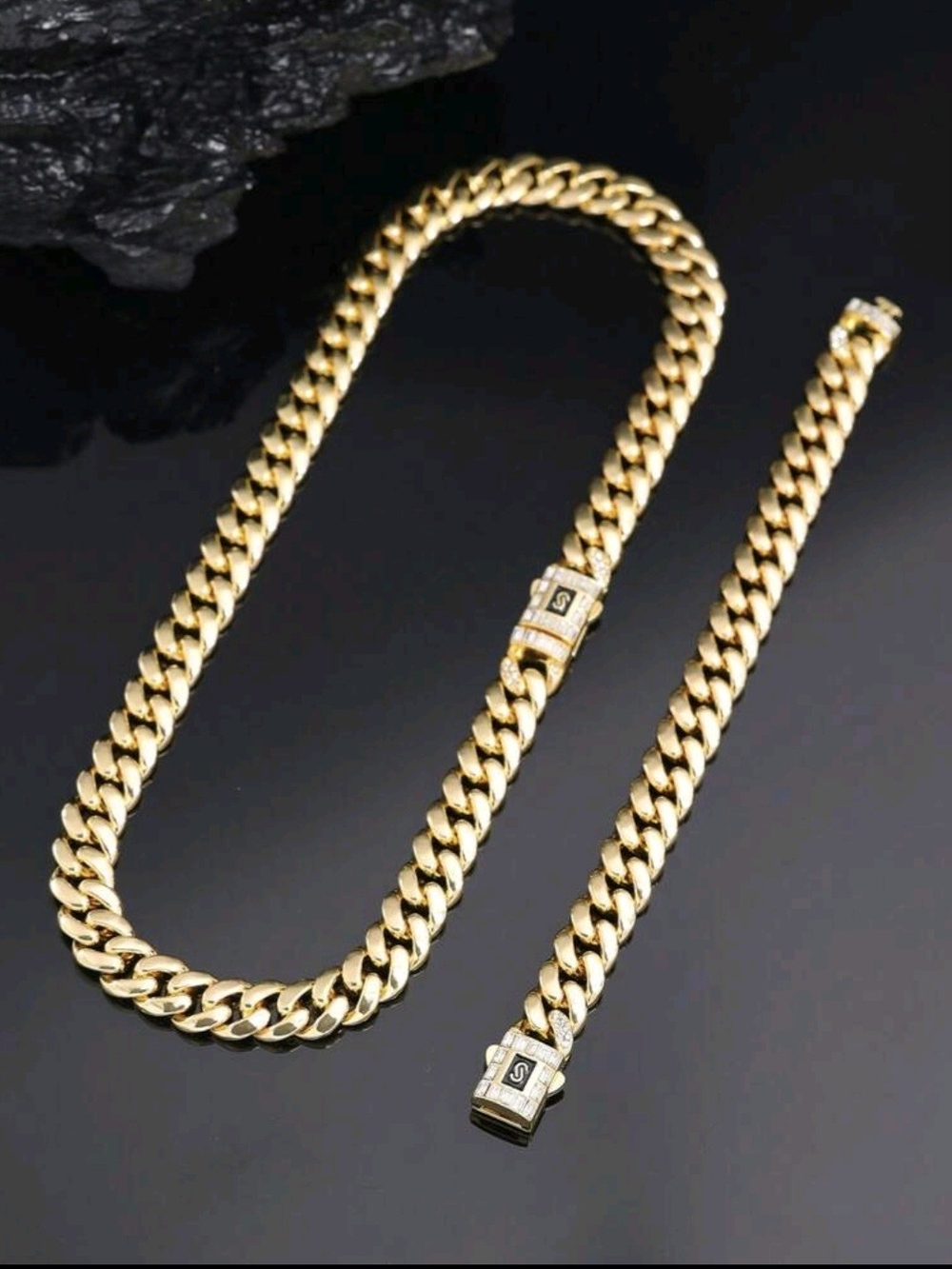 Gold Cuban Link Necklace and Bracelet Set - Gleaming Gold Tone